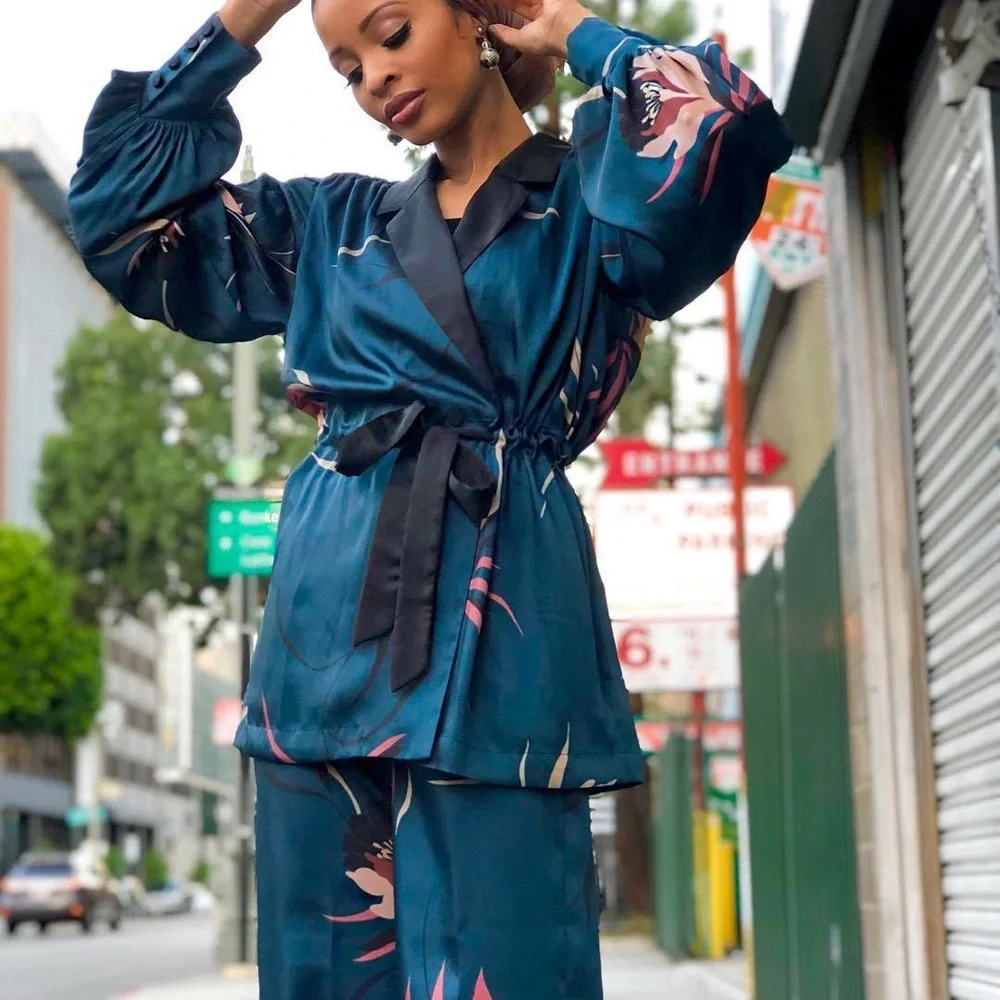 Zara Floral Matching Set Blazer Kimono Jacket Palazzo Wide Leg Pants